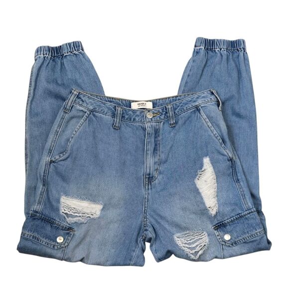 Forever 21 Distressed Cargo Jeans Women’s 27 Medium Wash High Rise Jogger Pants - Picture 14 of 16